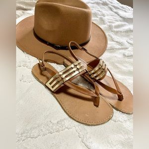 Leather & gold flip flops